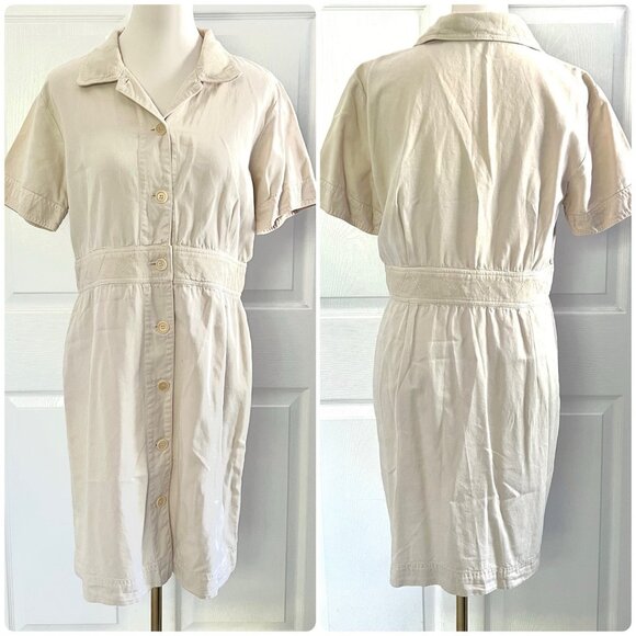 Vintage Johnny Was Beige Button Front Collared Mini Dress Womens sz L Embroidery - Picture 1 of 6